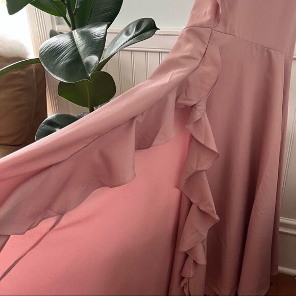 NEW ✨ Lulu’s Selmah Mauve Ruffled Lace-Up Maxi Dress M - Picture 6 of 13